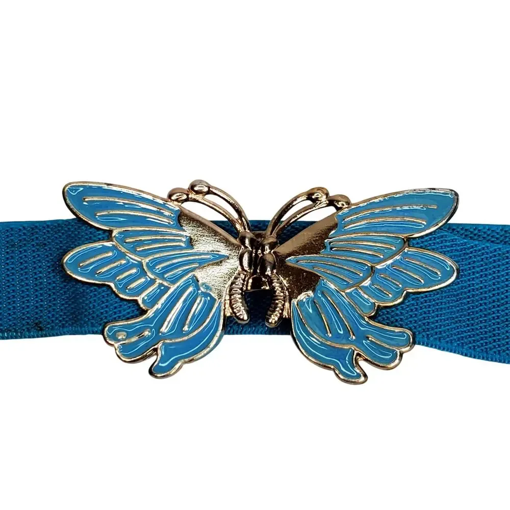 Vtg Blue Women’s Stretch Belt Butterfly Front Buckle 1980s Retro